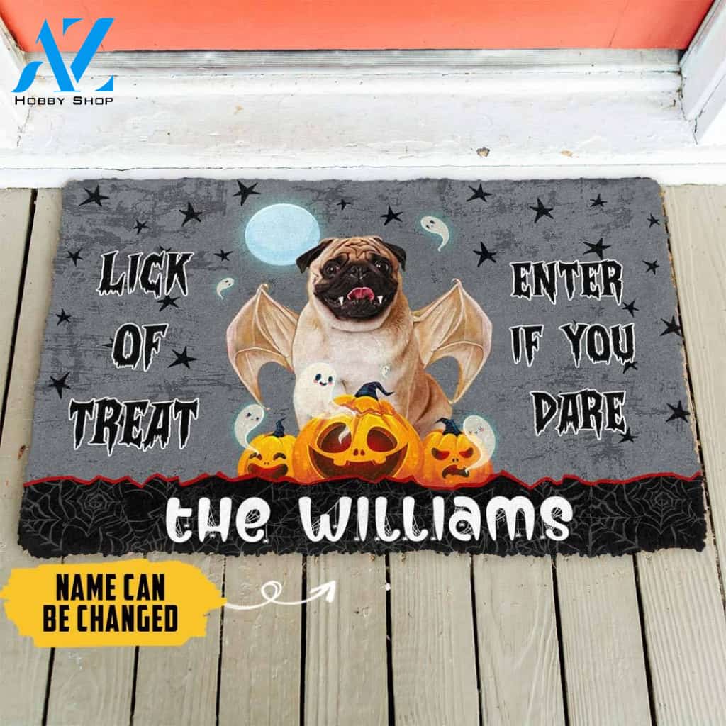 Dog Doormat 3D Halloween Vampire Pug Custom Name Doormat