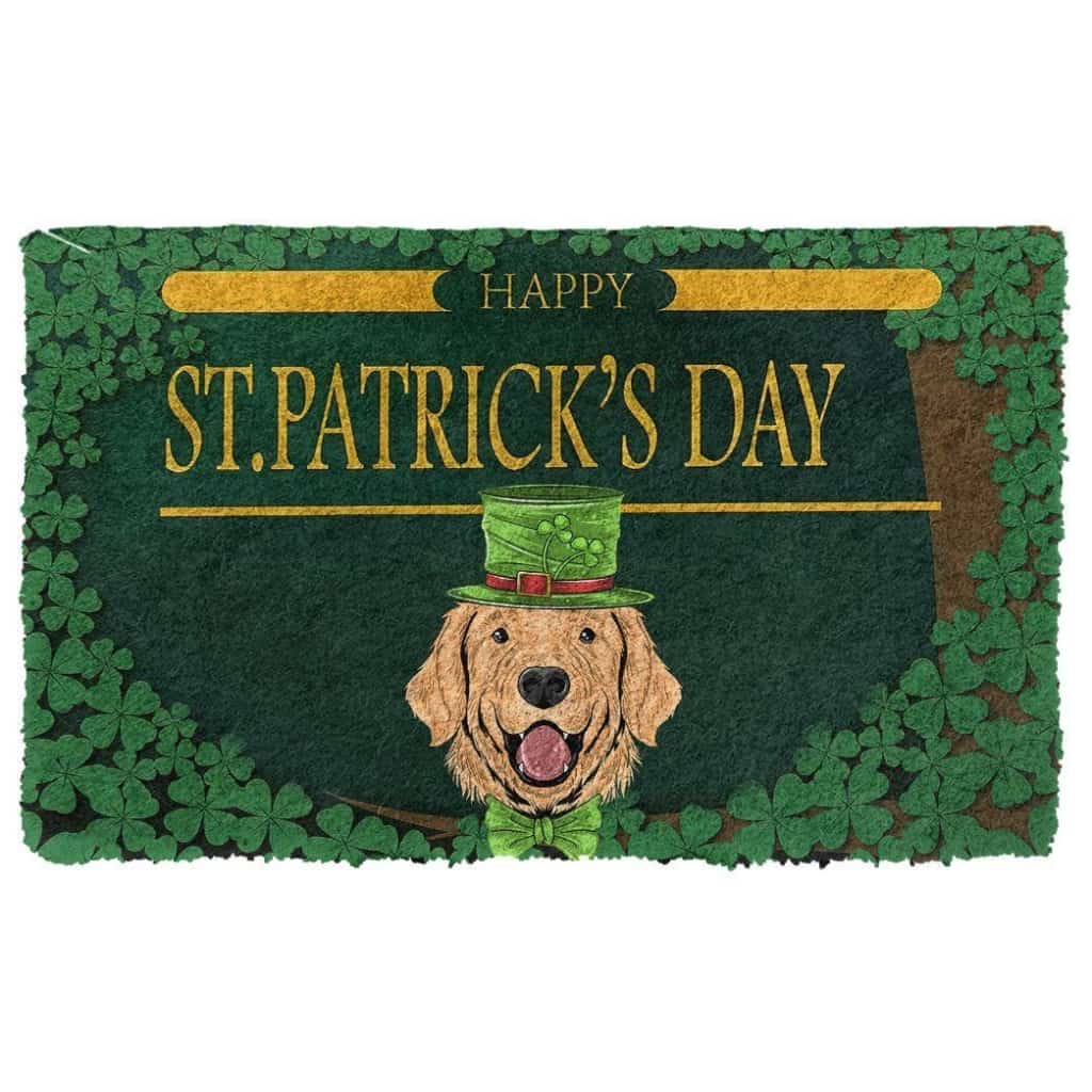 Dog Doormat 3D Happy St Patrick Day Golden Retriever Custom Doormat