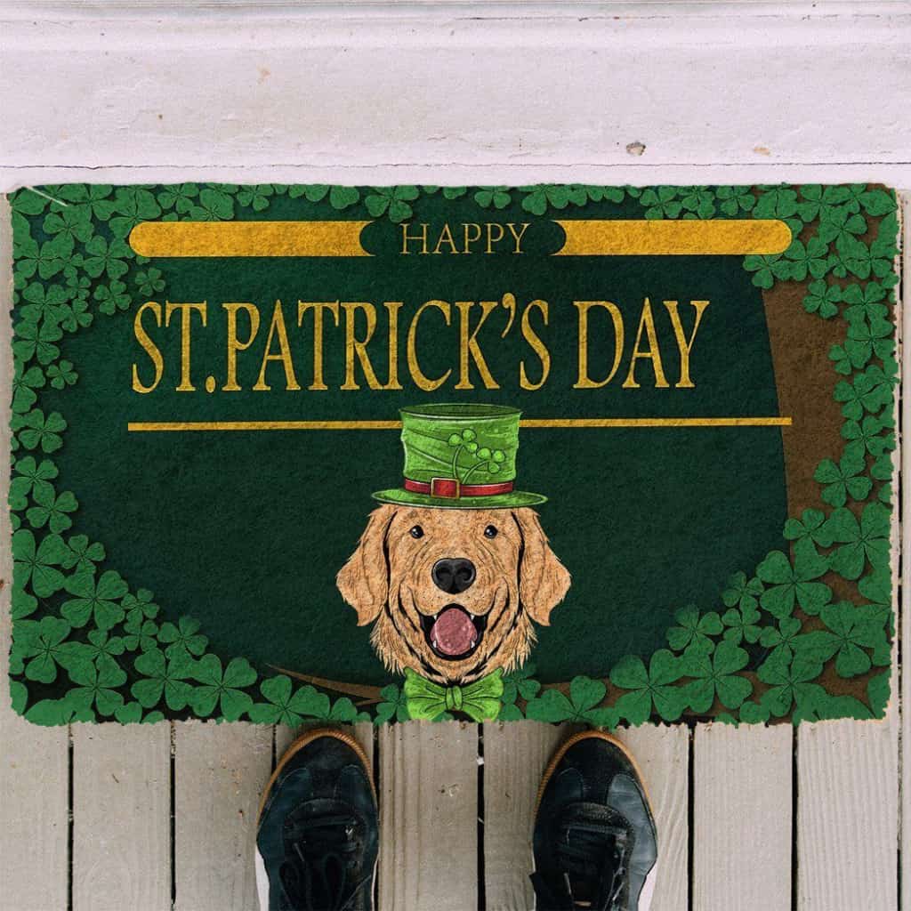 Dog Doormat 3D Happy St Patrick Day Golden Retriever Custom Doormat