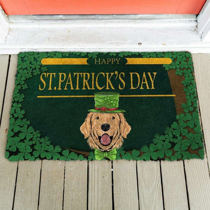 Dog Doormat 3D Happy St Patrick Day Golden Retriever Custom Doormat