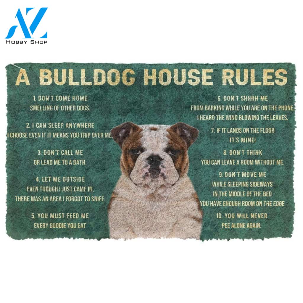 Dog Doormat 3D House Rules Bulldog Dog Doormat