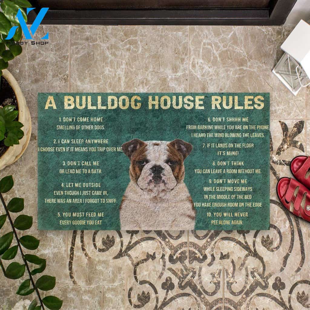 Dog Doormat 3D House Rules Bulldog Dog Doormat