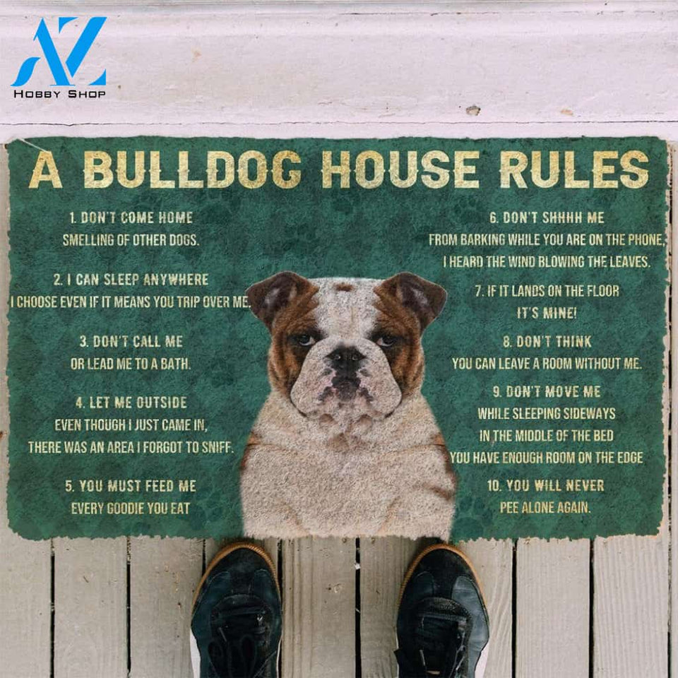 Dog Doormat 3D House Rules Bulldog Dog Doormat
