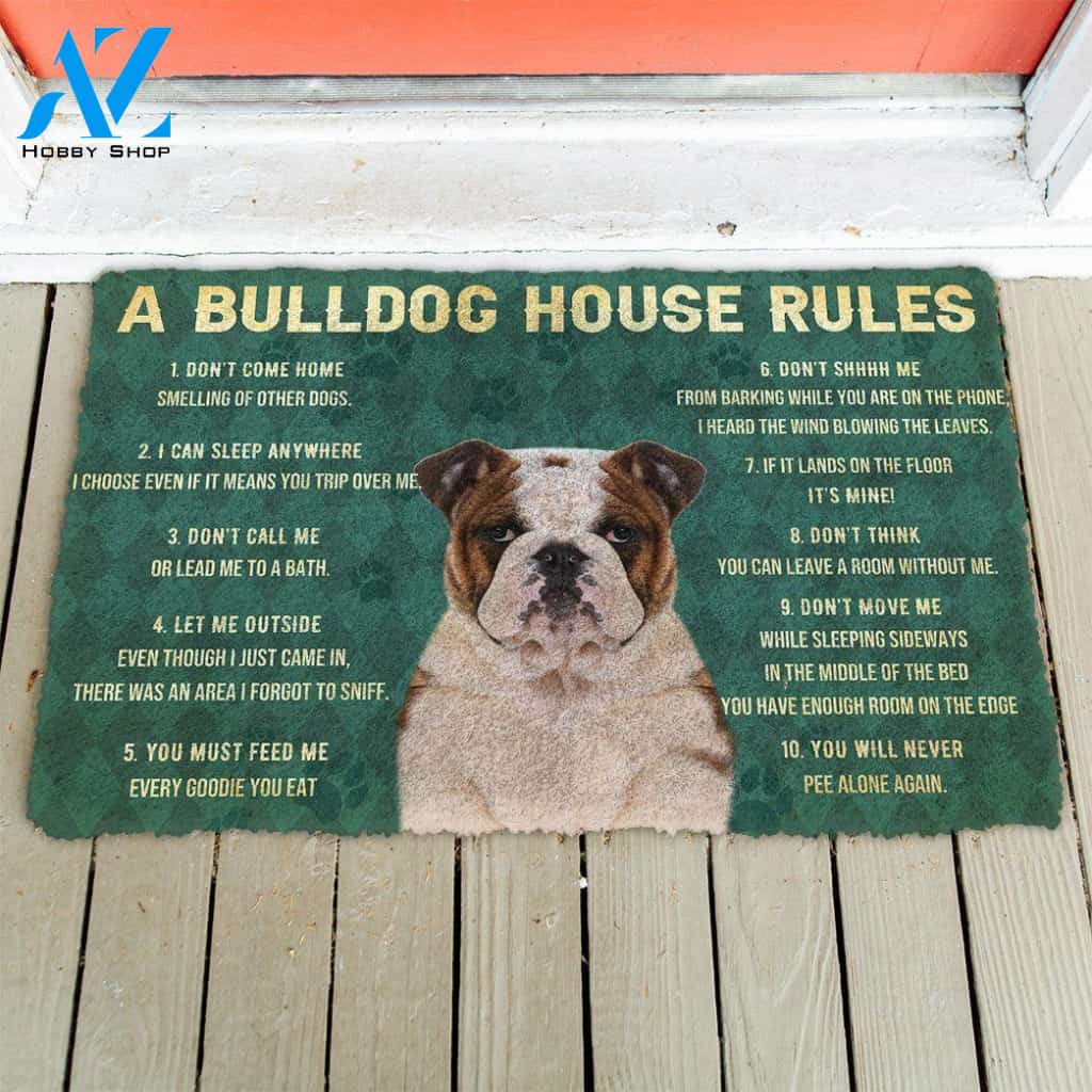Dog Doormat 3D House Rules Bulldog Dog Doormat