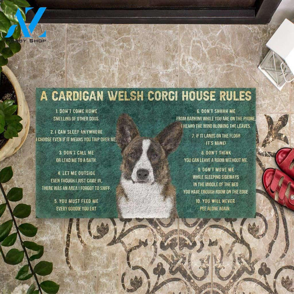 Dog Doormat 3D House Rules Cardigan Welsh Corgi Dog Doormat