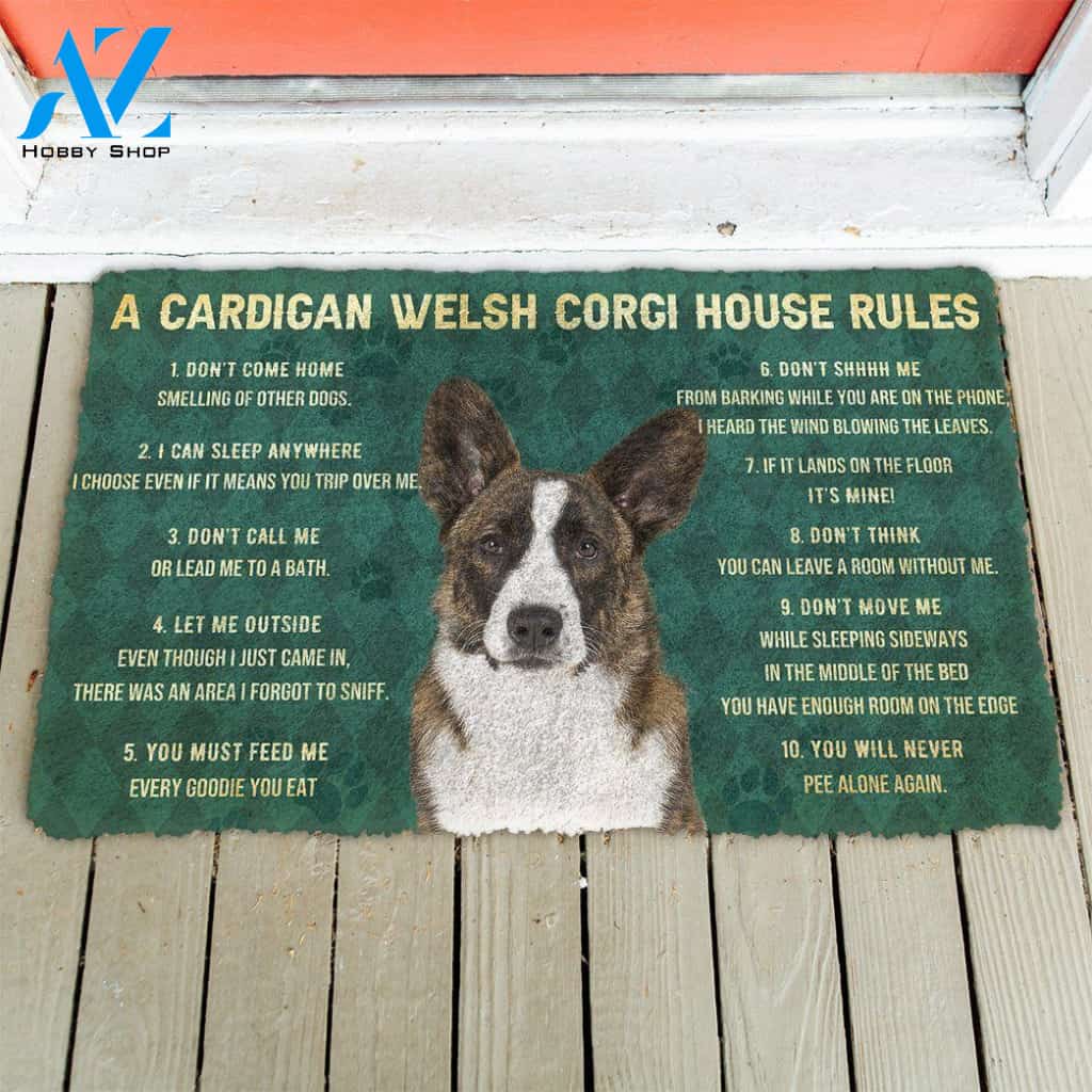 Dog Doormat 3D House Rules Cardigan Welsh Corgi Dog Doormat