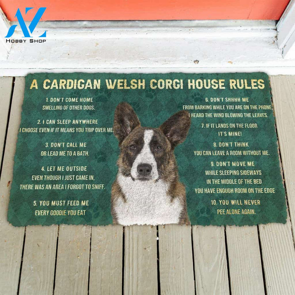 Dog Doormat 3D House Rules Cardigan Welsh Corgi Dog Doormat