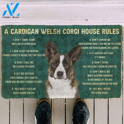 Dog Doormat 3D House Rules Cardigan Welsh Corgi Dog Doormat