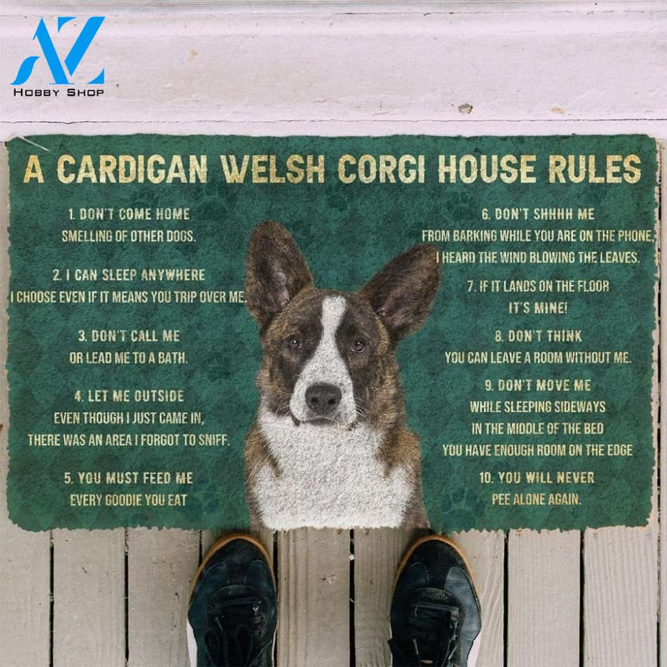 Dog Doormat 3D House Rules Cardigan Welsh Corgi Dog Doormat