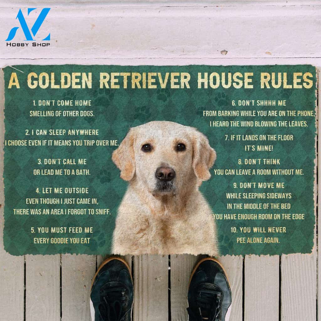 Dog Doormat 3D House Rules Golden Retriever Dog Doormat