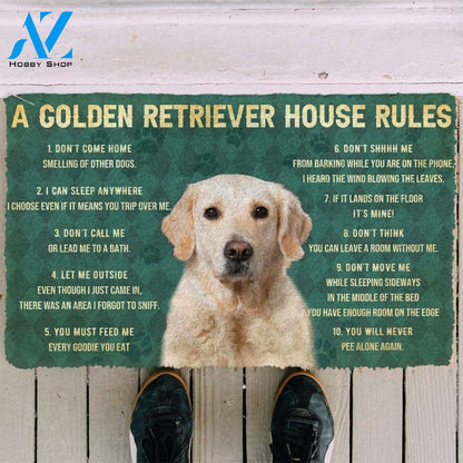Dog Doormat 3D House Rules Golden Retriever Dog Doormat