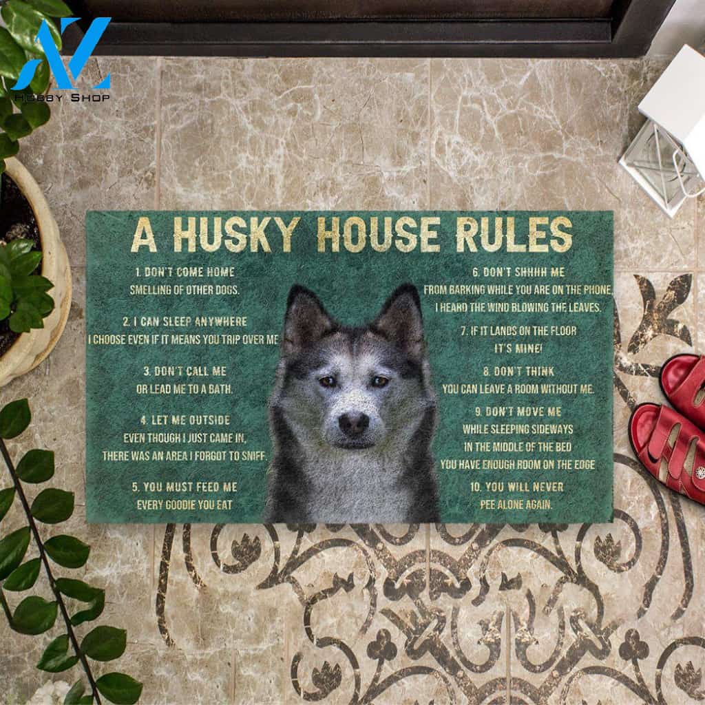 Dog Doormat 3D House Rules Husky Dog Doormat