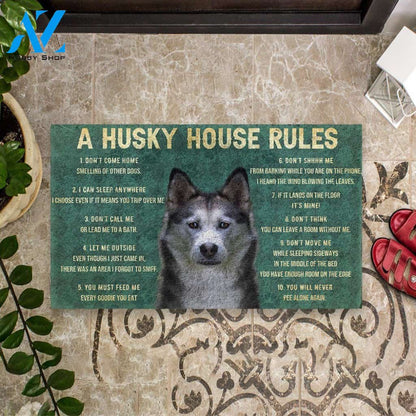 Dog Doormat 3D House Rules Husky Dog Doormat