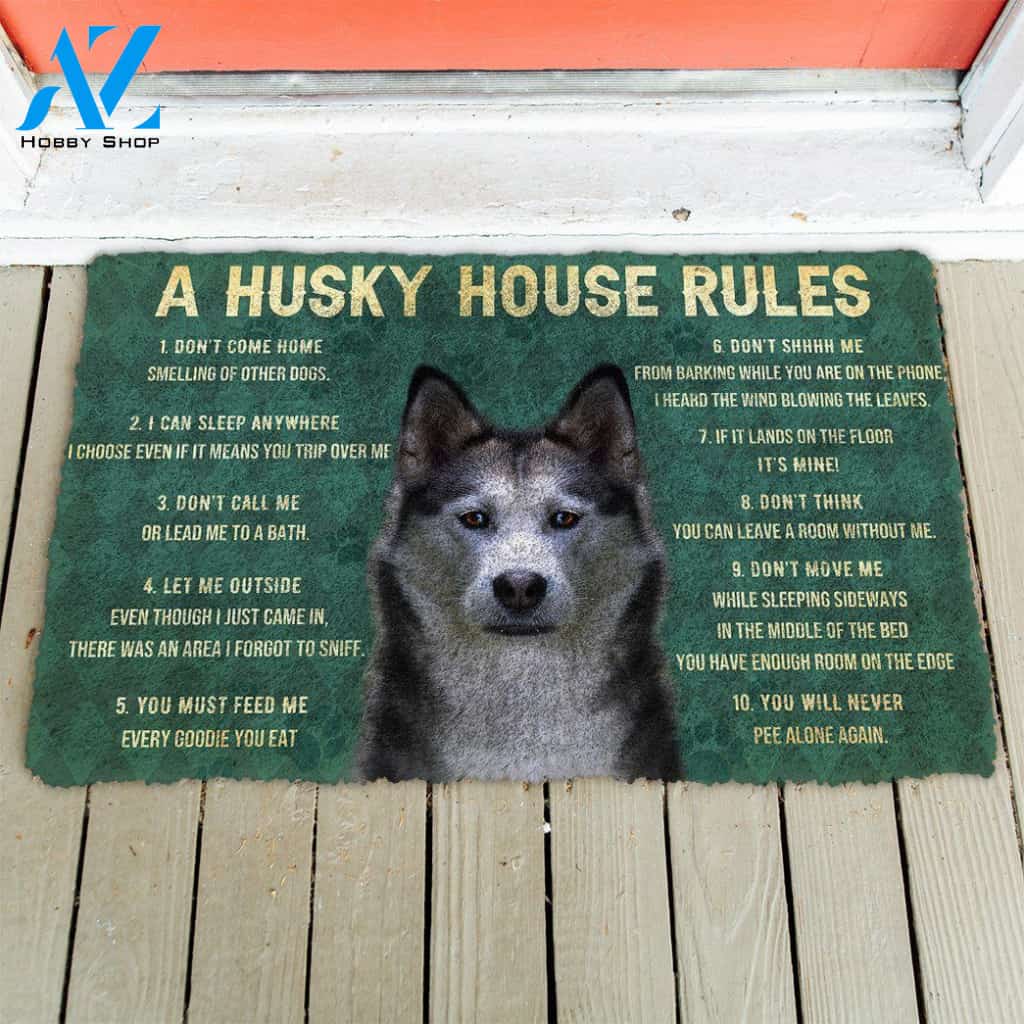 Dog Doormat 3D House Rules Husky Dog Doormat