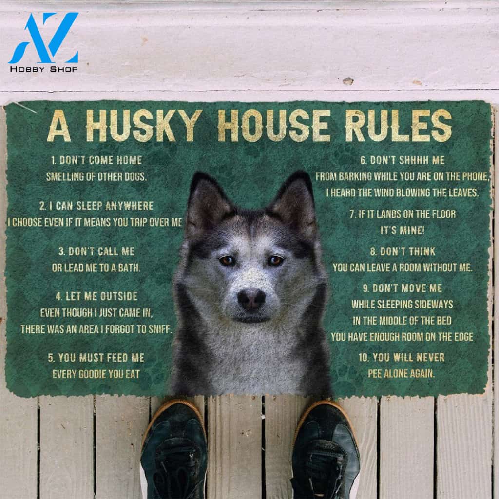 Dog Doormat 3D House Rules Husky Dog Doormat