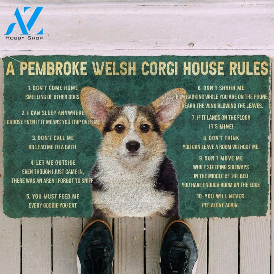 Dog Doormat 3D House Rules Pembroke Welsh Corgi Dog Doormat