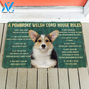 Dog Doormat 3D House Rules Pembroke Welsh Corgi Dog Doormat