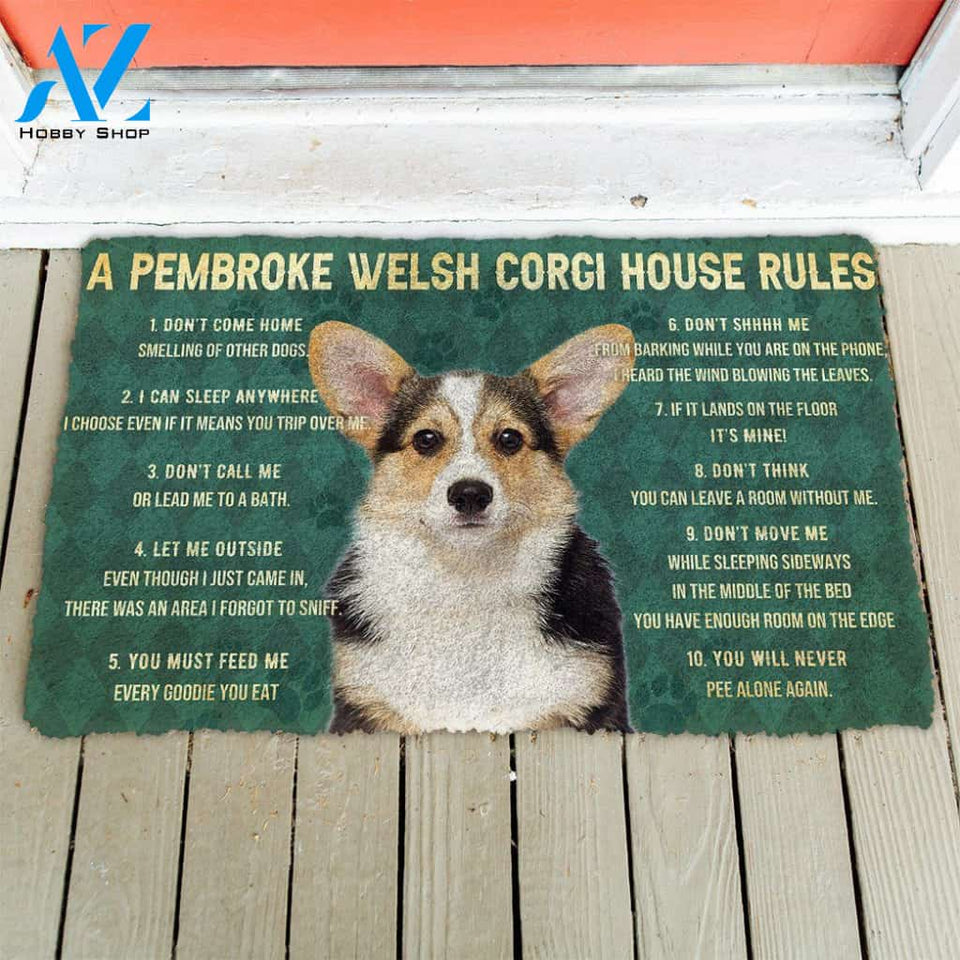 Dog Doormat 3D House Rules Pembroke Welsh Corgi Dog Doormat