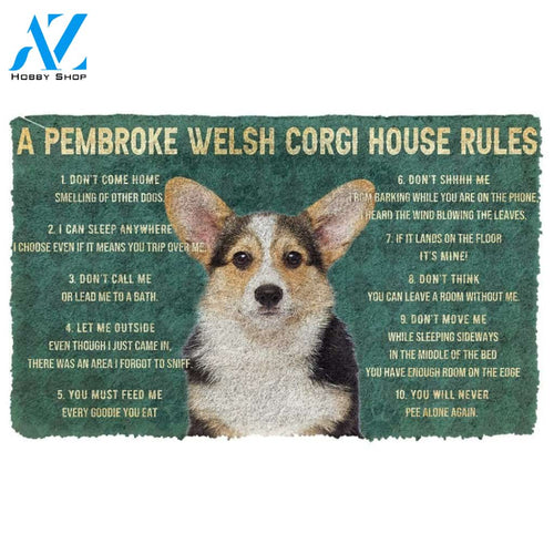 Dog Doormat 3D House Rules Pembroke Welsh Corgi Dog Doormat