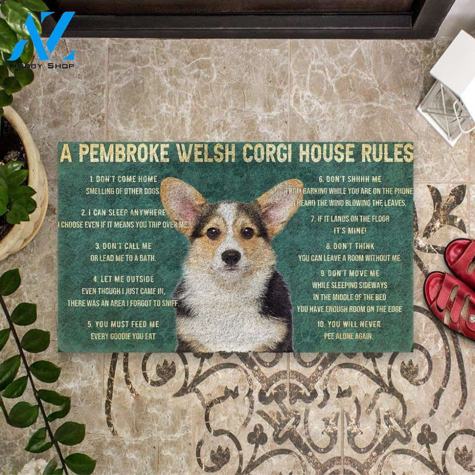 Dog Doormat 3D House Rules Pembroke Welsh Corgi Dog Doormat