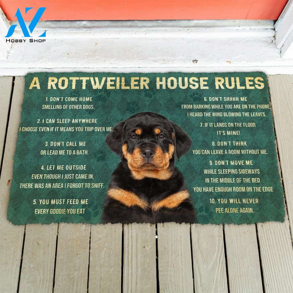 Dog Doormat 3D House Rules Rottweiler Dog Doormat