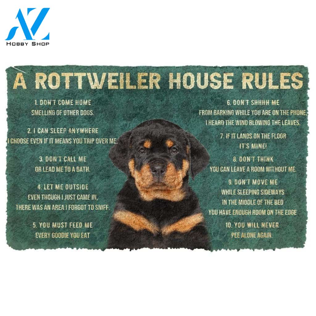 Dog Doormat 3D House Rules Rottweiler Dog Doormat