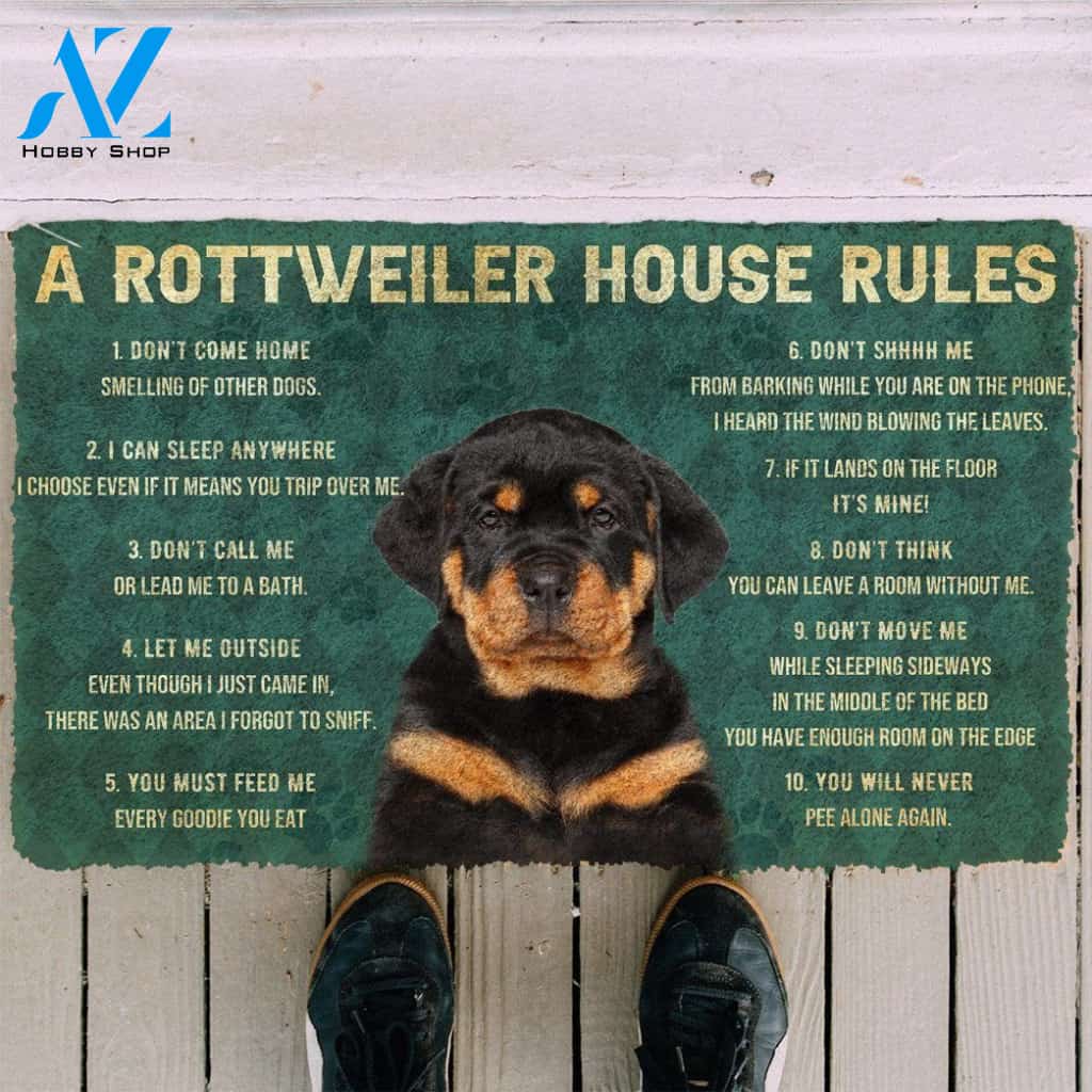 Dog Doormat 3D House Rules Rottweiler Dog Doormat