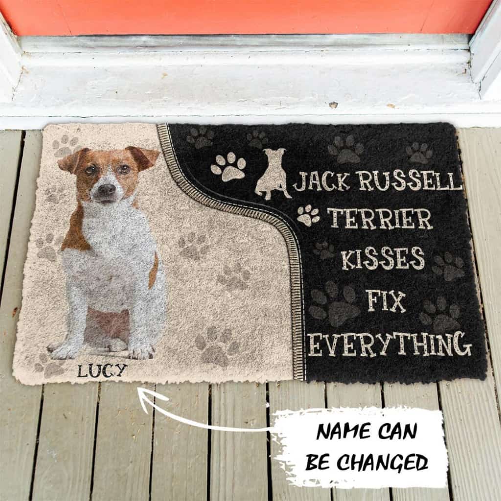 Dog Doormat 3D Jack Russell Terrier Kisses Fix Anything Custom Name Doormat