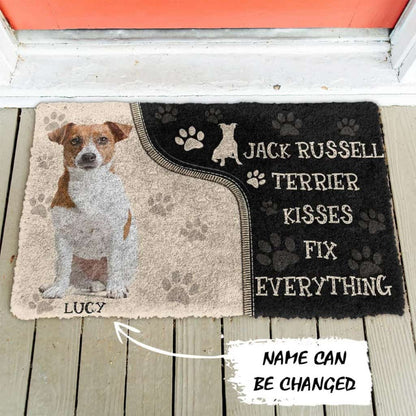 Dog Doormat 3D Jack Russell Terrier Kisses Fix Anything Custom Name Doormat