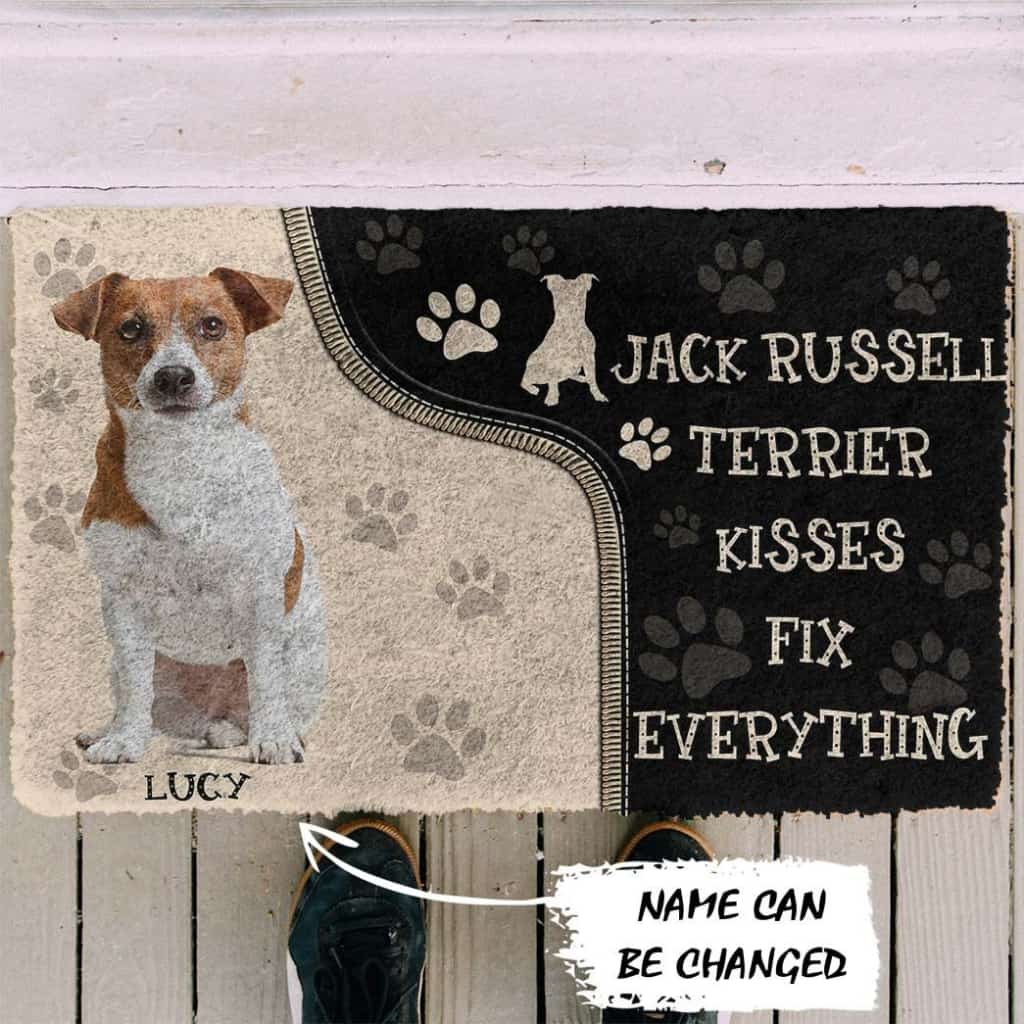 Dog Doormat 3D Jack Russell Terrier Kisses Fix Anything Custom Name Doormat