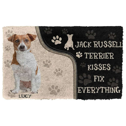 Dog Doormat 3D Jack Russell Terrier Kisses Fix Anything Custom Name Doormat