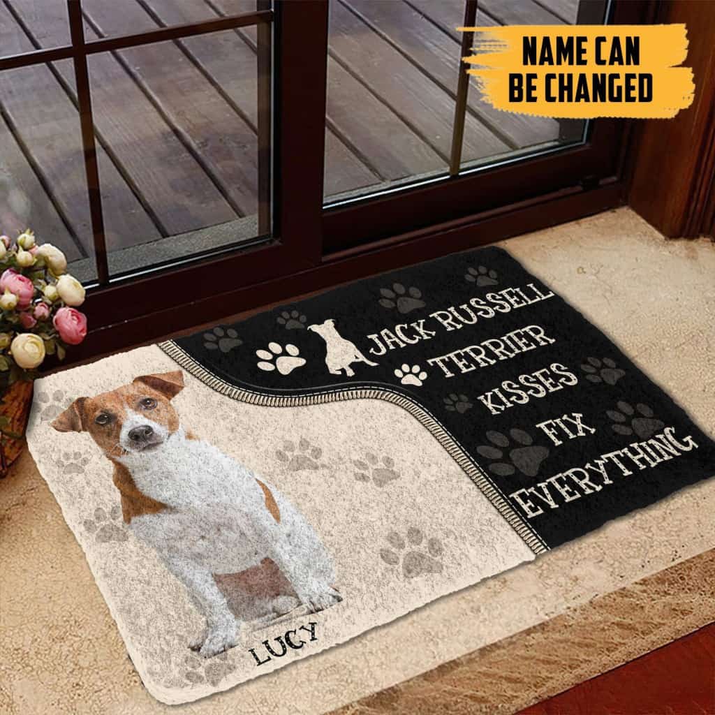 Dog Doormat 3D Jack Russell Terrier Kisses Fix Anything Custom Name Doormat