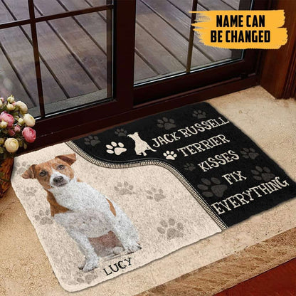 Dog Doormat 3D Jack Russell Terrier Kisses Fix Anything Custom Name Doormat