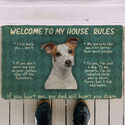 Dog Doormat 3D Jack Russell Terrier Welcome To My House Rules Custom Doormat