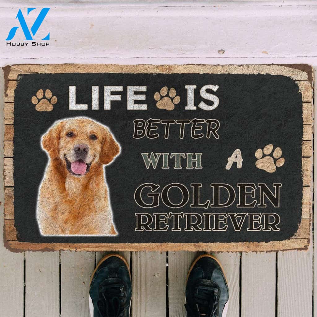 Dog Doormat 3D Life Is Better With A Golden Retriever Custom Doormat