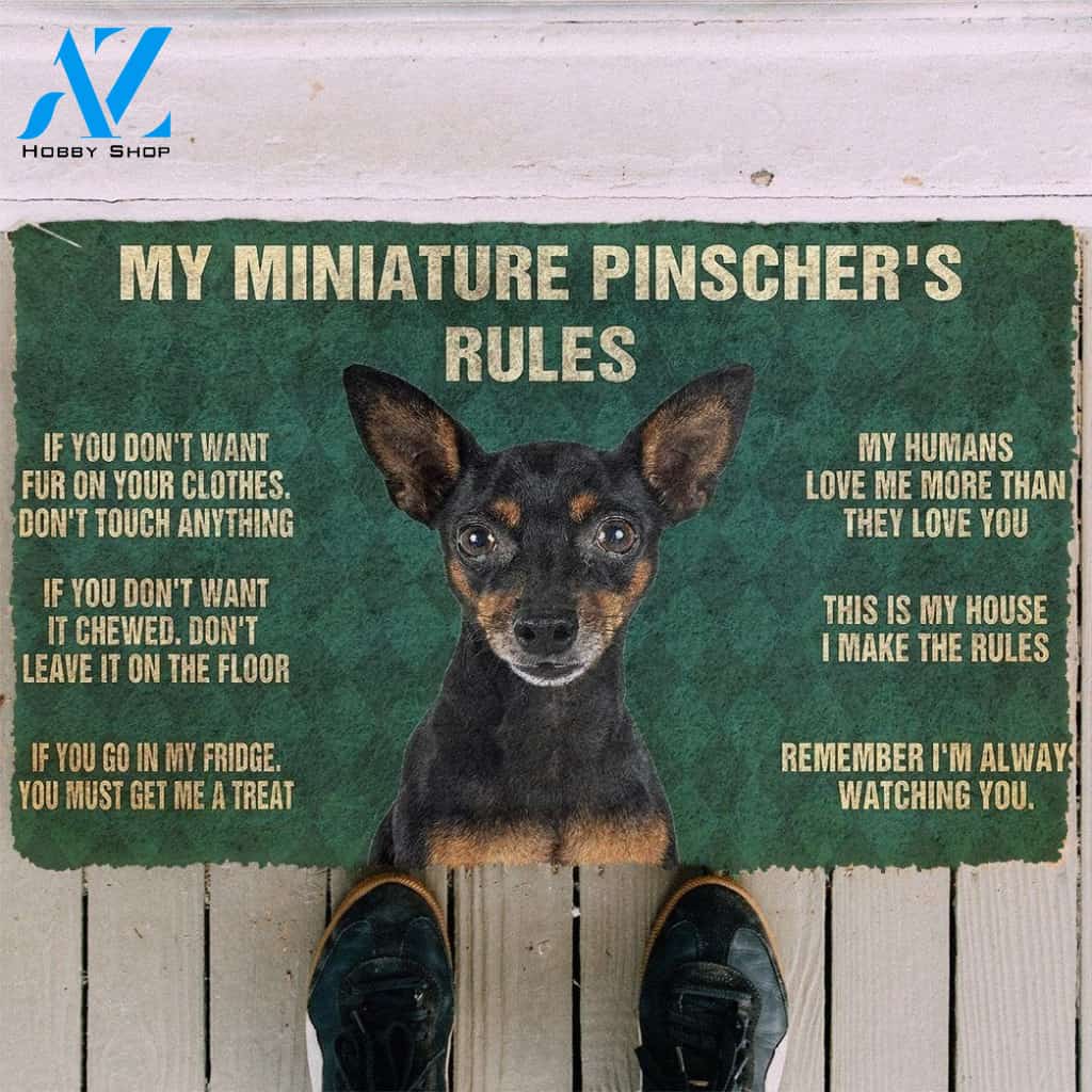 Dog Doormat 3D Miniature Pinscher's Rules Doormat