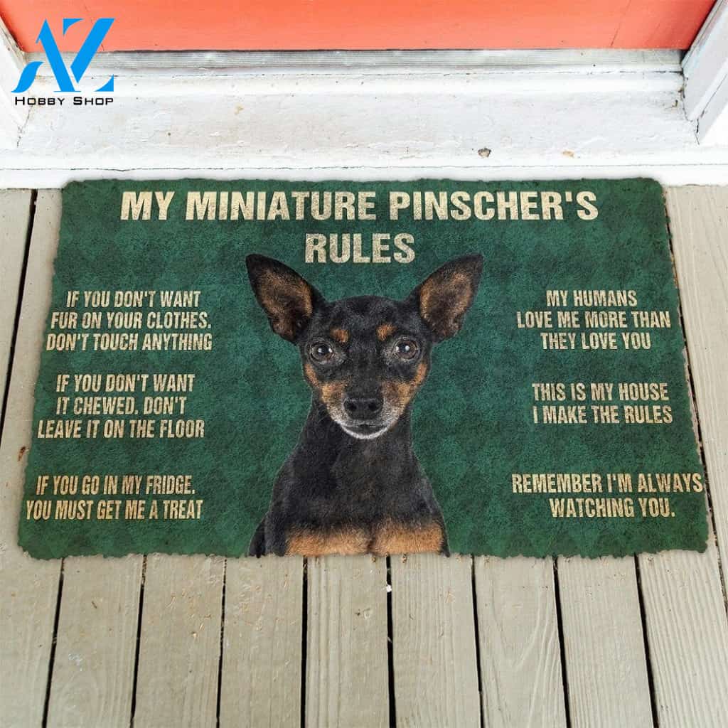 Dog Doormat 3D Miniature Pinscher's Rules Doormat