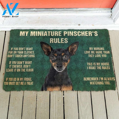 Dog Doormat 3D Miniature Pinscher's Rules Doormat