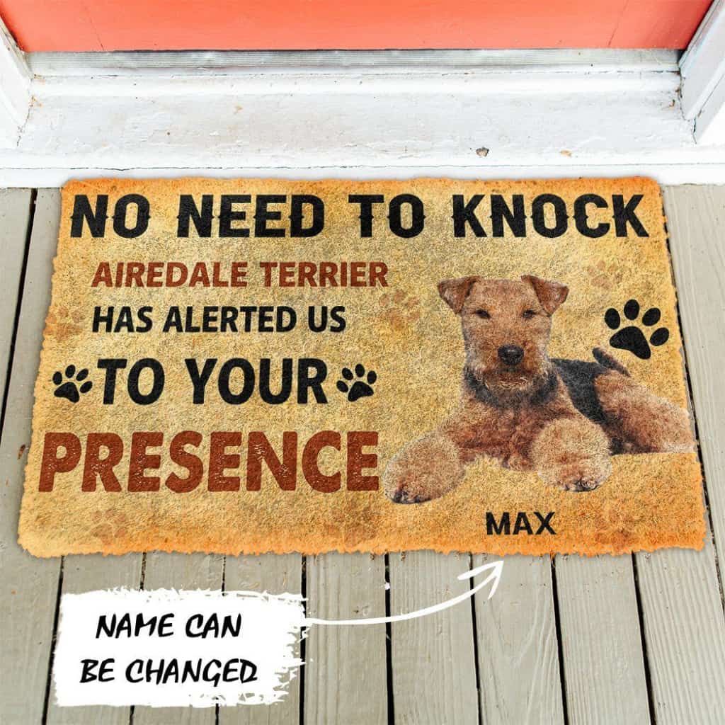Dog Doormat 3D No Need To Knock Airedale Terrier Dog Custom Name Doormat