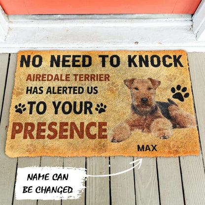 Dog Doormat 3D No Need To Knock Airedale Terrier Dog Custom Name Doormat