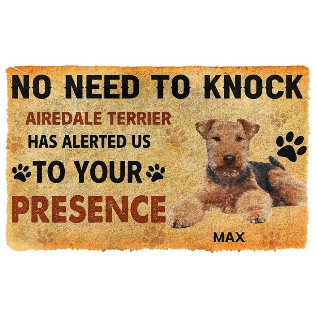 Dog Doormat 3D No Need To Knock Airedale Terrier Dog Custom Name Doormat