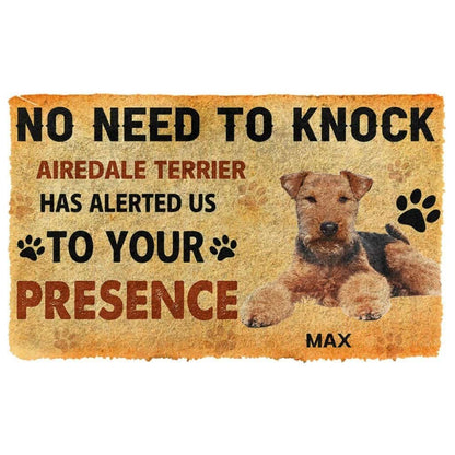 Dog Doormat 3D No Need To Knock Airedale Terrier Dog Custom Name Doormat