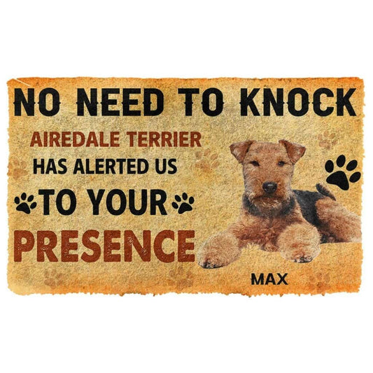 Dog Doormat 3D No Need To Knock Airedale Terrier Dog Custom Name Doormat