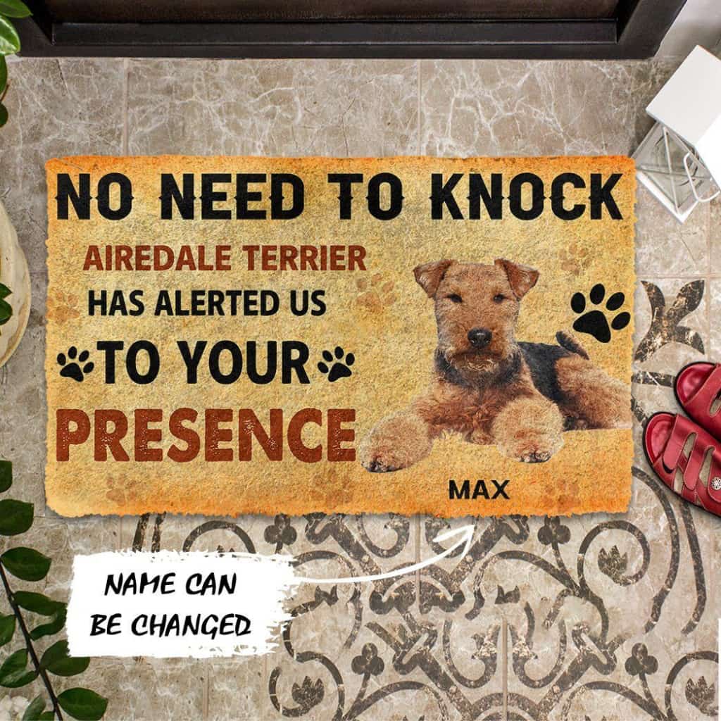Dog Doormat 3D No Need To Knock Airedale Terrier Dog Custom Name Doormat