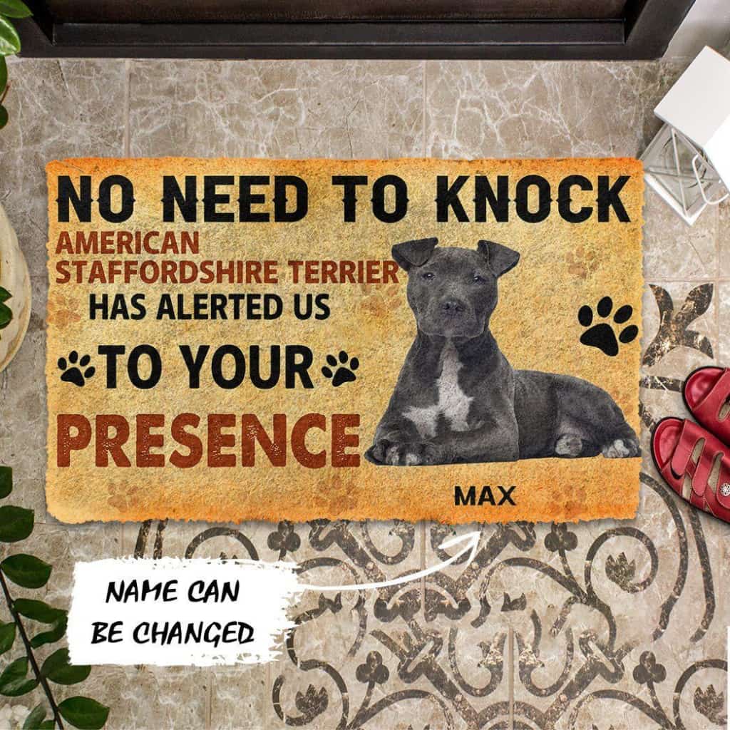 Dog Doormat 3D No Need To Knock American Staffordshire Terrier Dog Custom Name Doormat