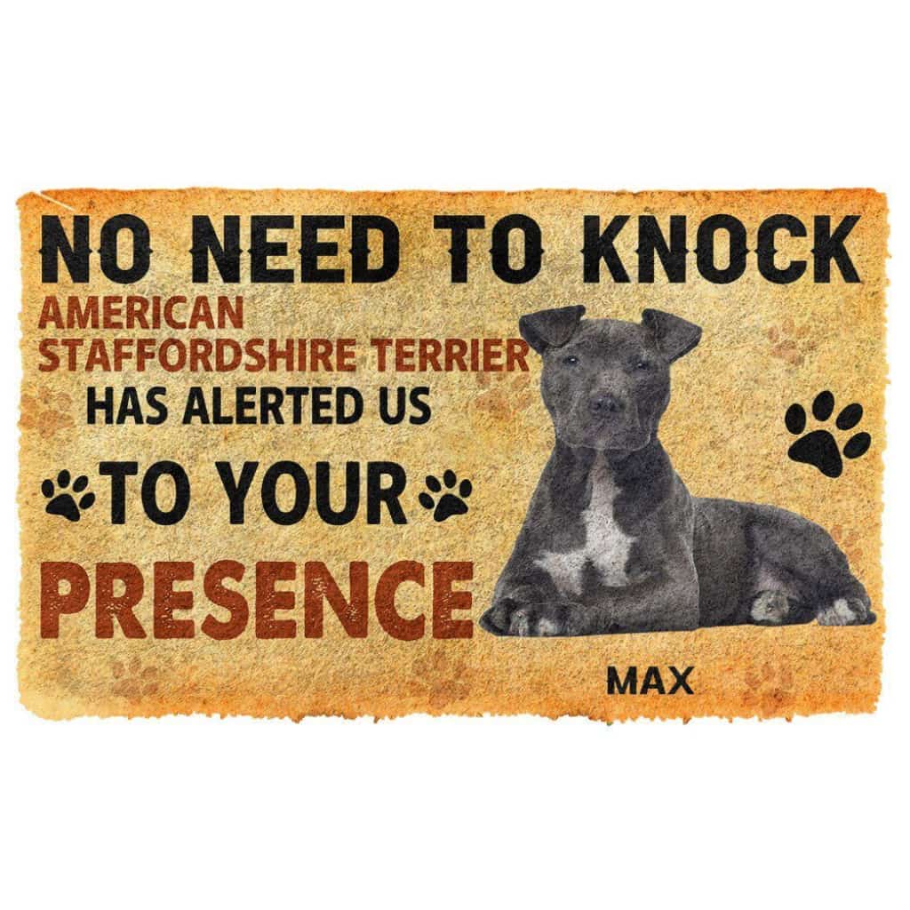 Dog Doormat 3D No Need To Knock American Staffordshire Terrier Dog Custom Name Doormat