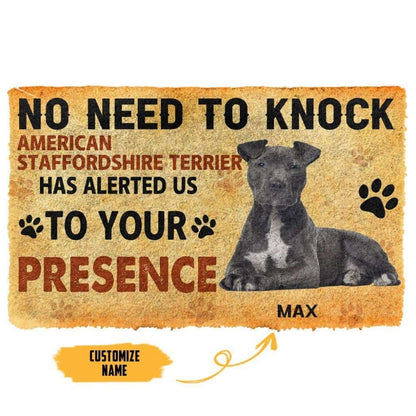 Dog Doormat 3D No Need To Knock American Staffordshire Terrier Dog Custom Name Doormat