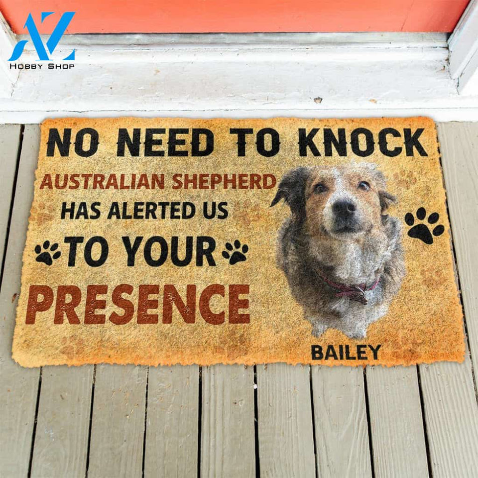 Dog Doormat 3D No Need To Knock Australian Shepherd Custom Name Doormat