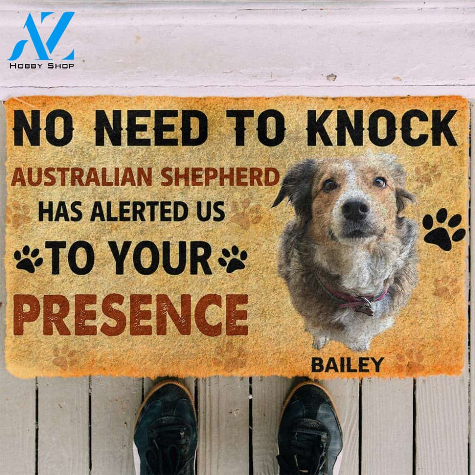 Dog Doormat 3D No Need To Knock Australian Shepherd Custom Name Doormat