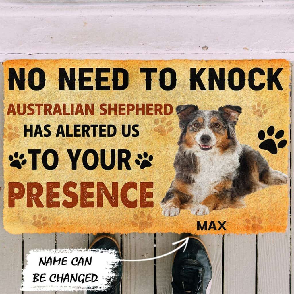 Dog Doormat 3D No Need To Knock Australian Shepherd Dog Custom Name Doormat